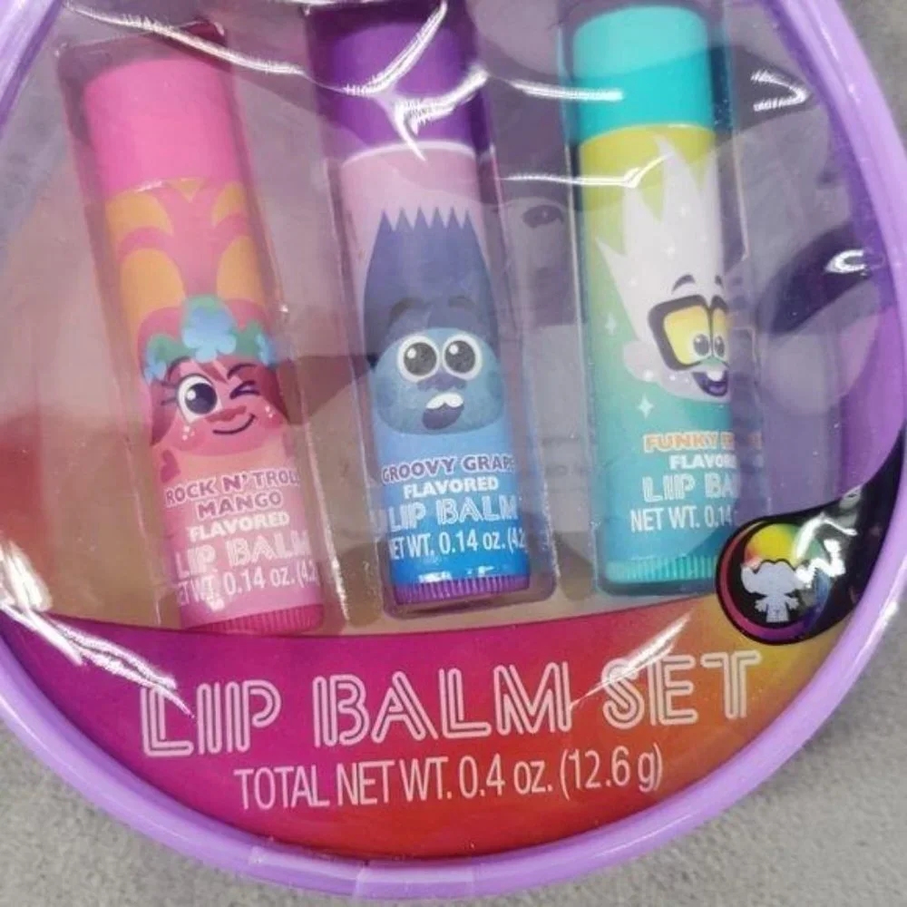 TROLLS World Tour‎ Lip Balm Set of 3 Funky Fruit Rock N Troll Mango Groovy Grape